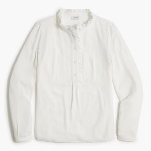 Brand New with Tags, J.Crew Long-sleeve blouse with ruffles, white, size small